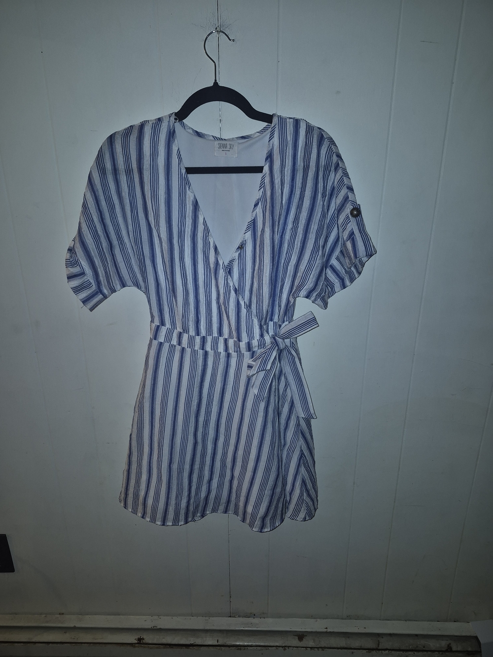 Sienna Sky Blue and White Striped Wrap-Style Tunic